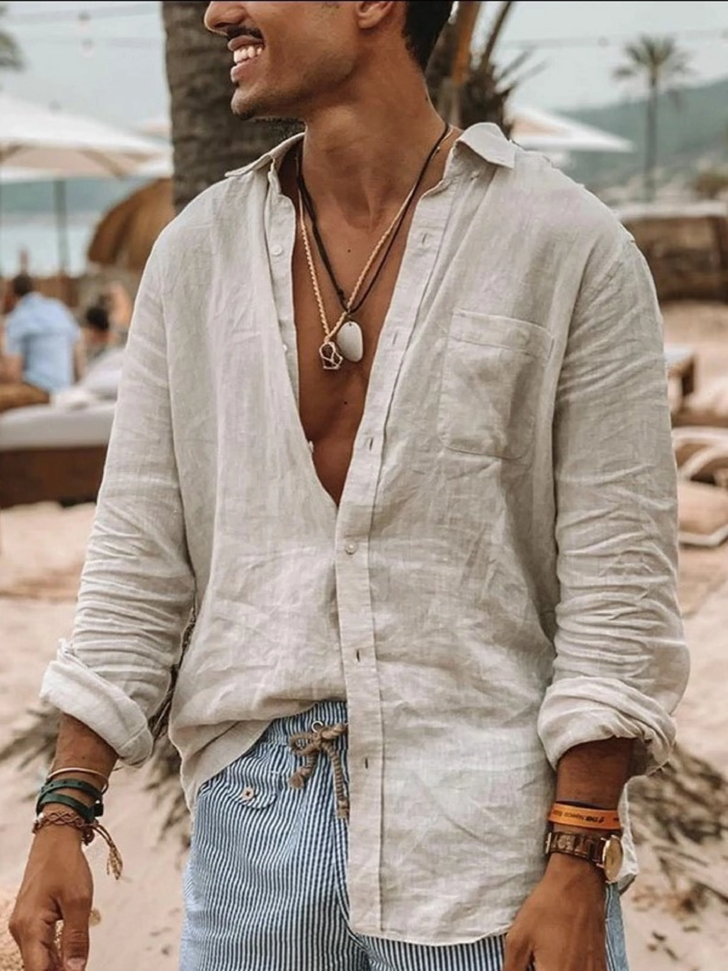 Men's casual fashion solid color thin long-sleeved shirt