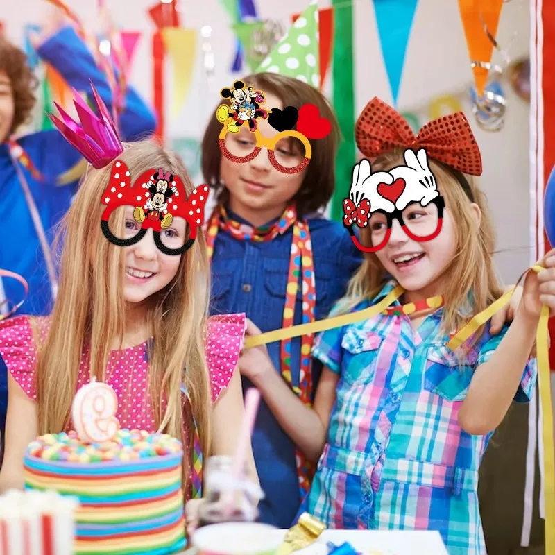 12Pcs/set Disney Minnie Mouse Paper Glasses Mickey Mouse