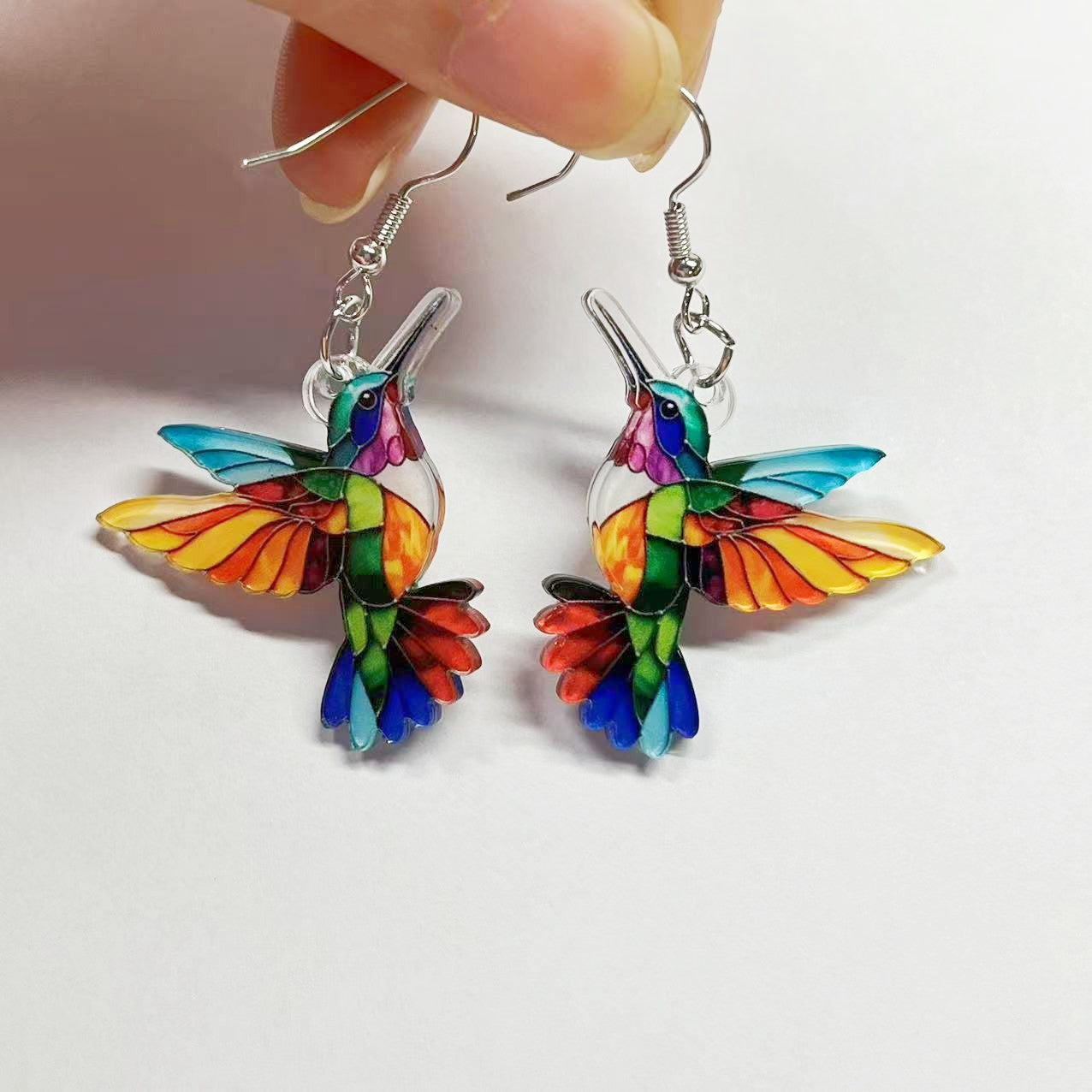 Cross border Spring Festival Colorful Bird Acrylic Earrings