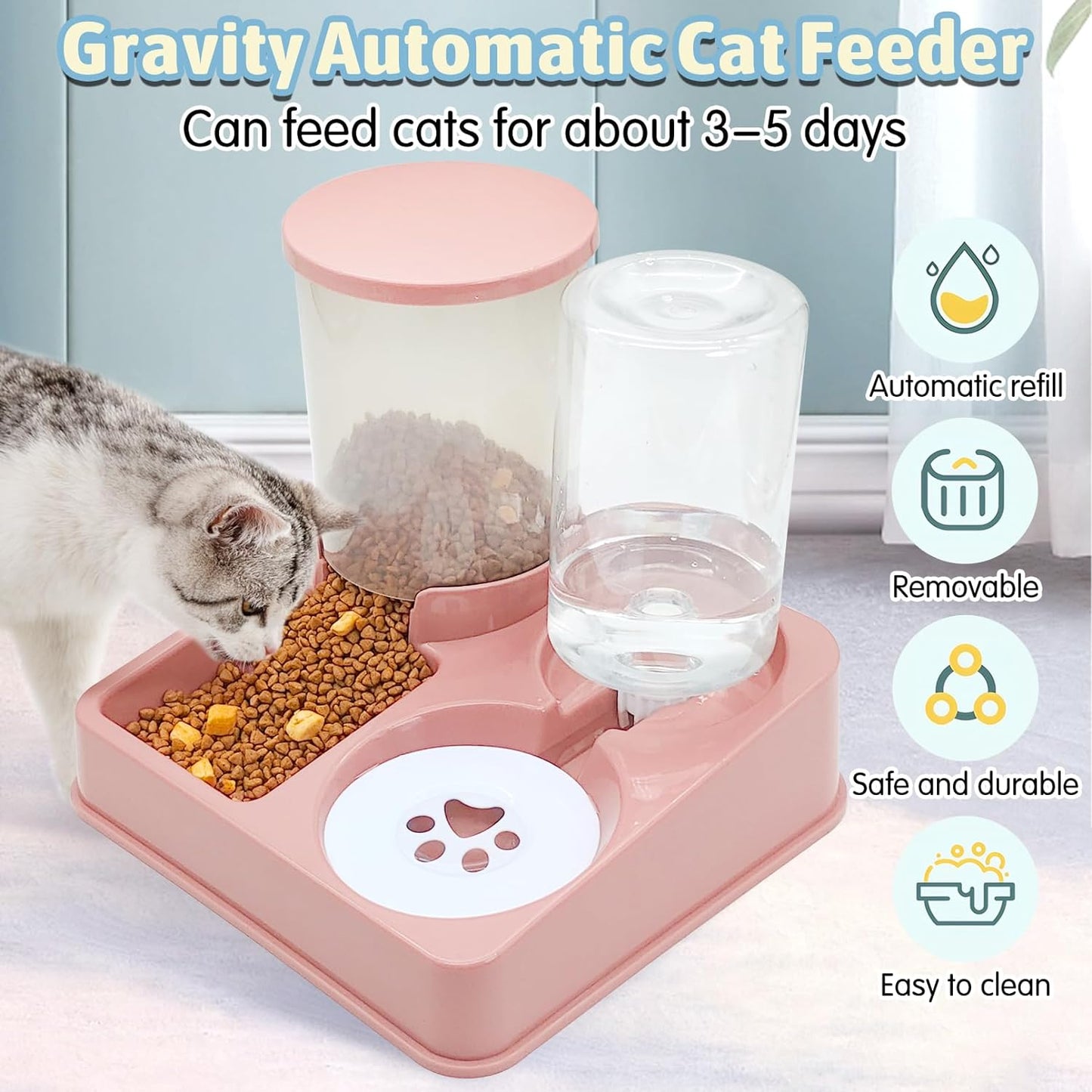 Automatic Cat Feeder Water Dispenser Set, 2 In 1 Tilted Automatic Pet Food