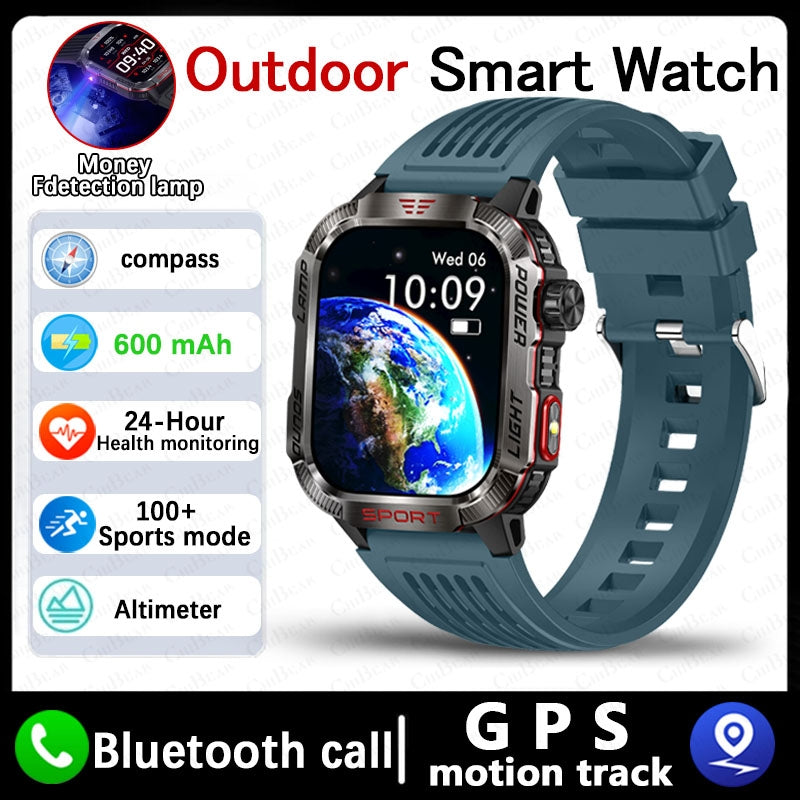 Smart Watch Men Flashlight Compass Waterproof Outdoor Sport Tracker Bluetooth Call Smartwatch
