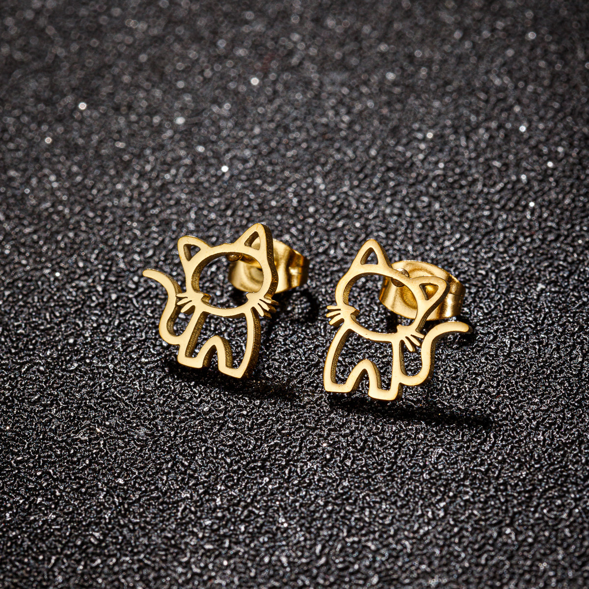 1 Pair Cute Cat Stainless Steel Stud Earrings