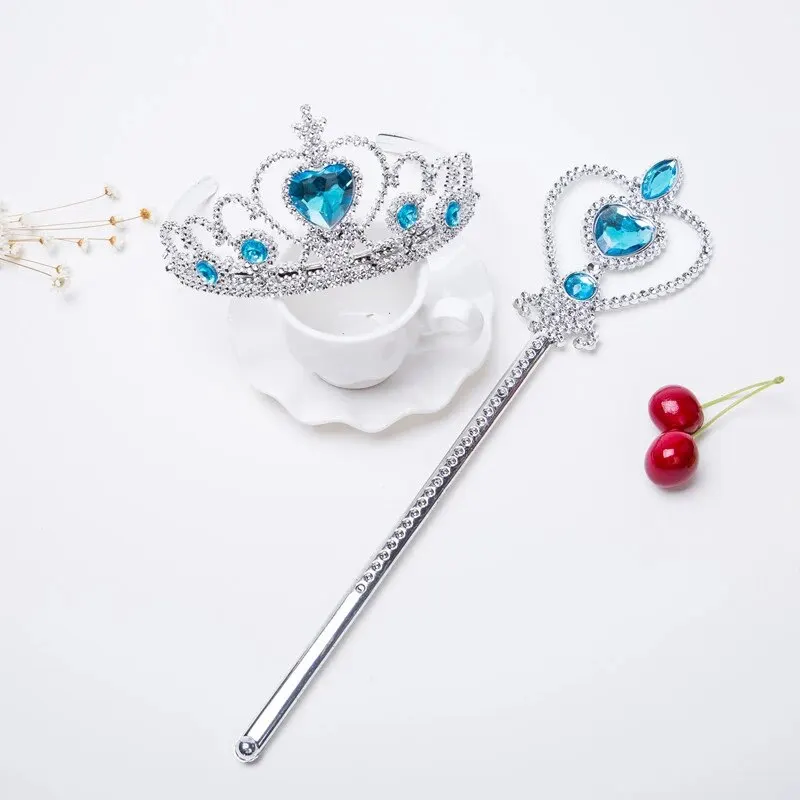 6pcs Rhinestone Tiara Crown and Magic Wand With Glitter Crystal Head
