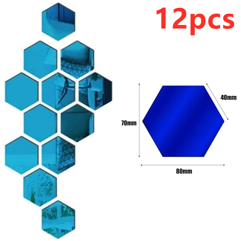12/24Pcs 3D Hexagon Mirror Wall Stickers DIY Removable