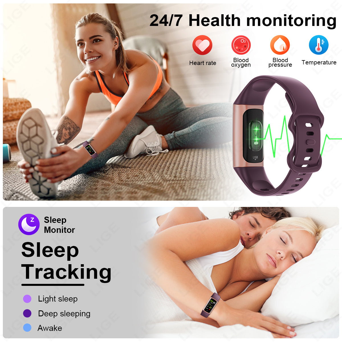 Sport Smart Bracelet Fitness Tracker For Man Women Band