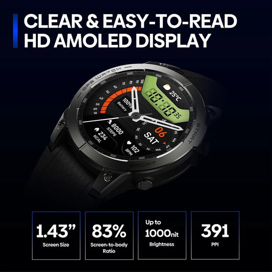 Smart Watch 1.43” HD AMOLED Display Built-in GPS Bluetooth