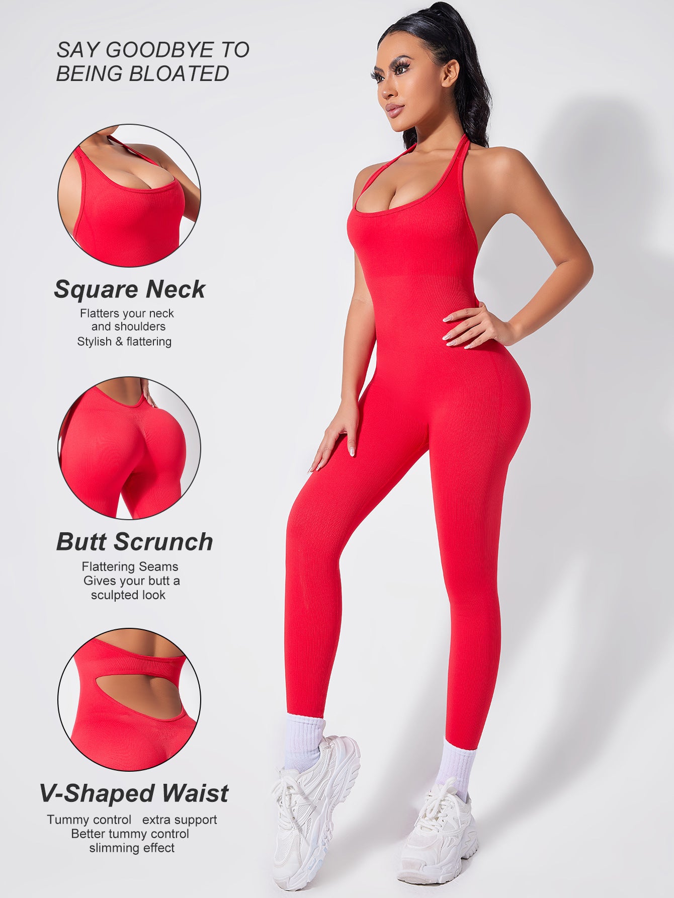 Square Neck Backless Yoga Jumpsuit High Waist Seamless