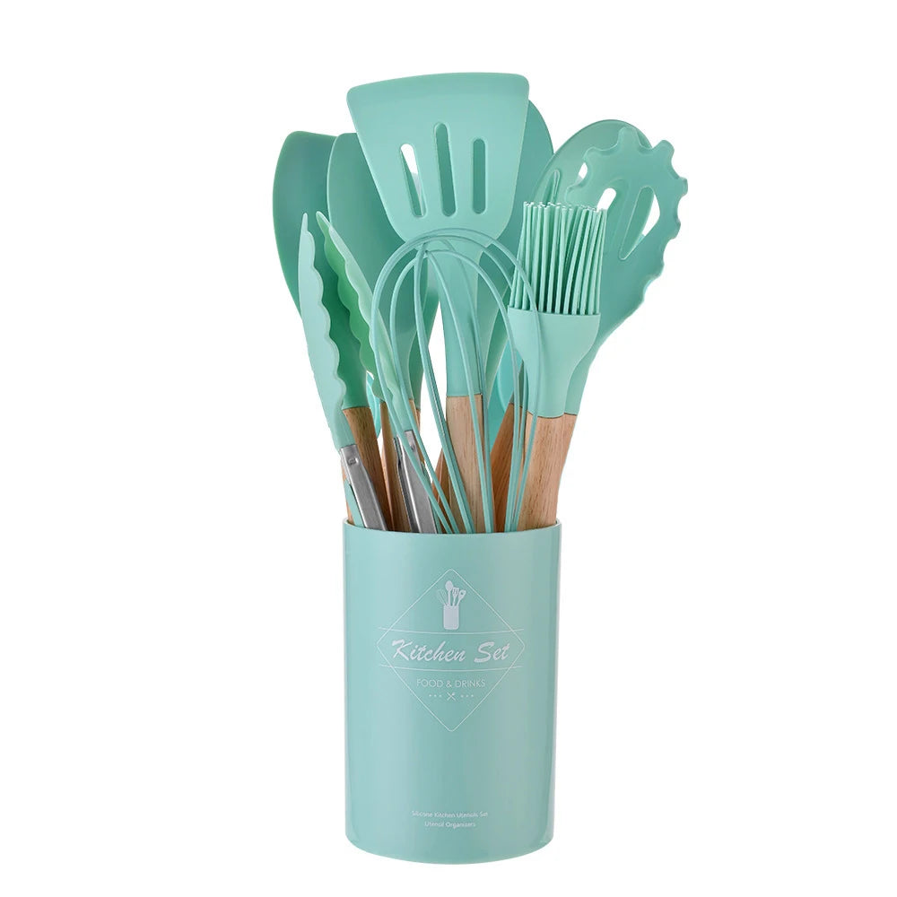 12PCS Silicone Kitchenware Non-Stick Cookware Kitchen Utensils Set Spatula