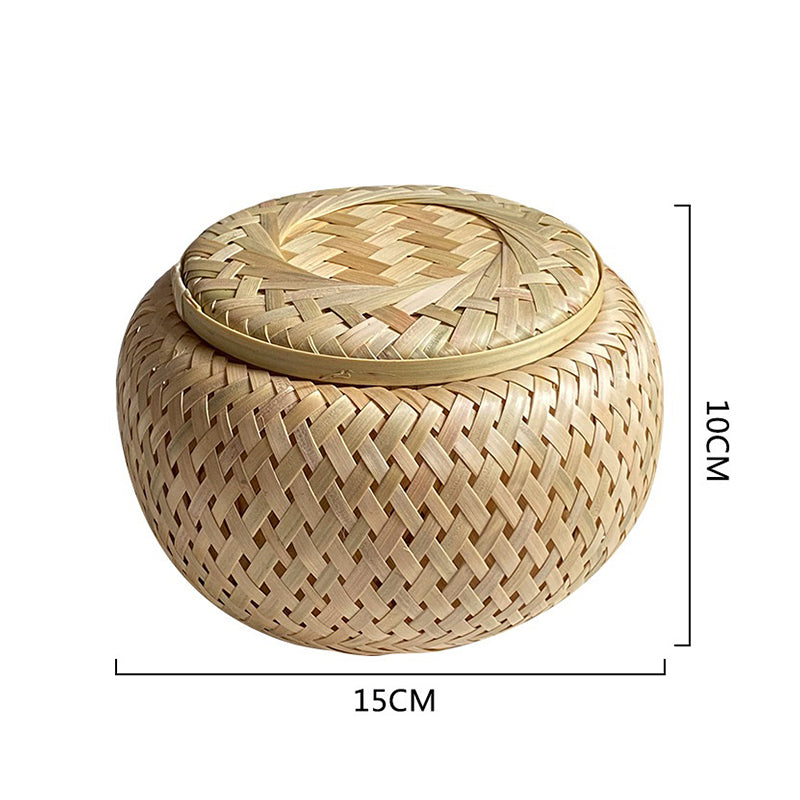 Bamboo Storage Basket With Lid Double Layer