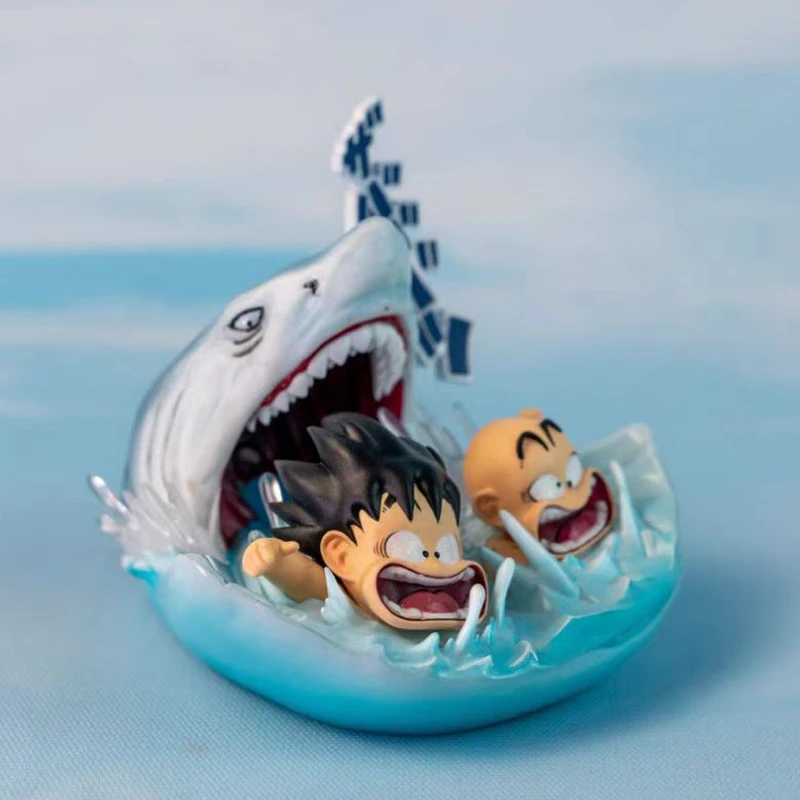 Anime Dragon Ball Action Figurine Krillin and Kid Gohan Shark Attack