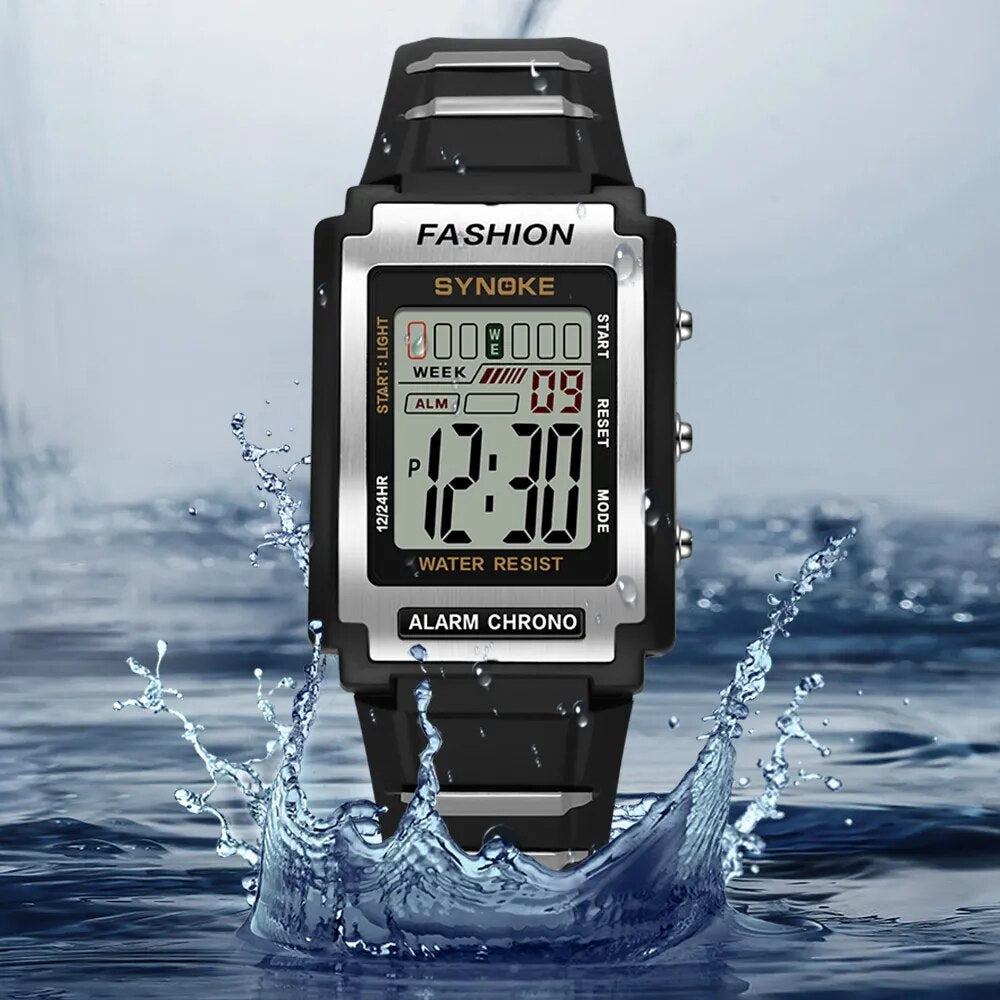 Men Rectangular Sports Electronic Watch Waterproof