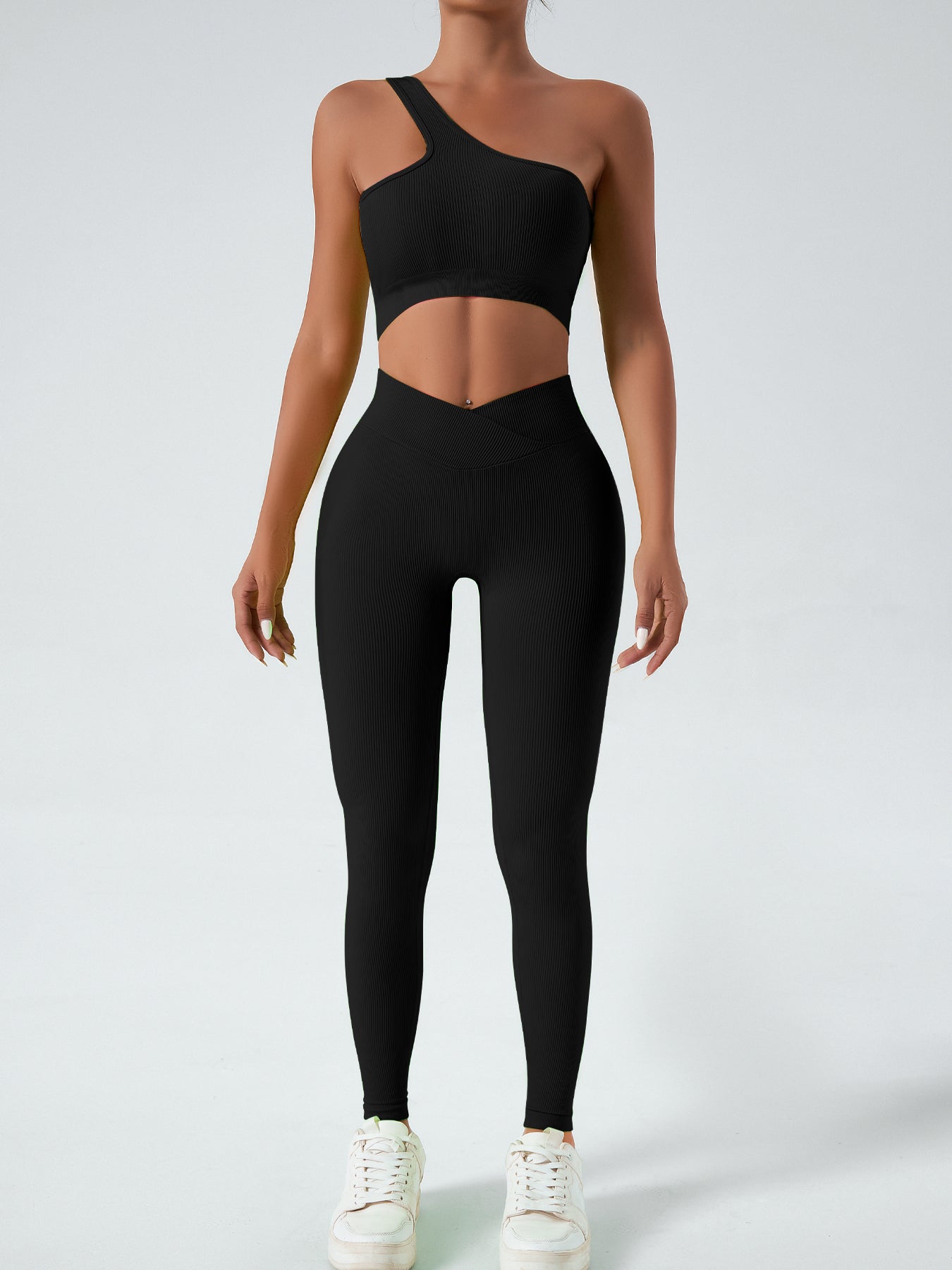 2 piece set Comfort Single Strap Yoga Bra shorts Running Sports Gym