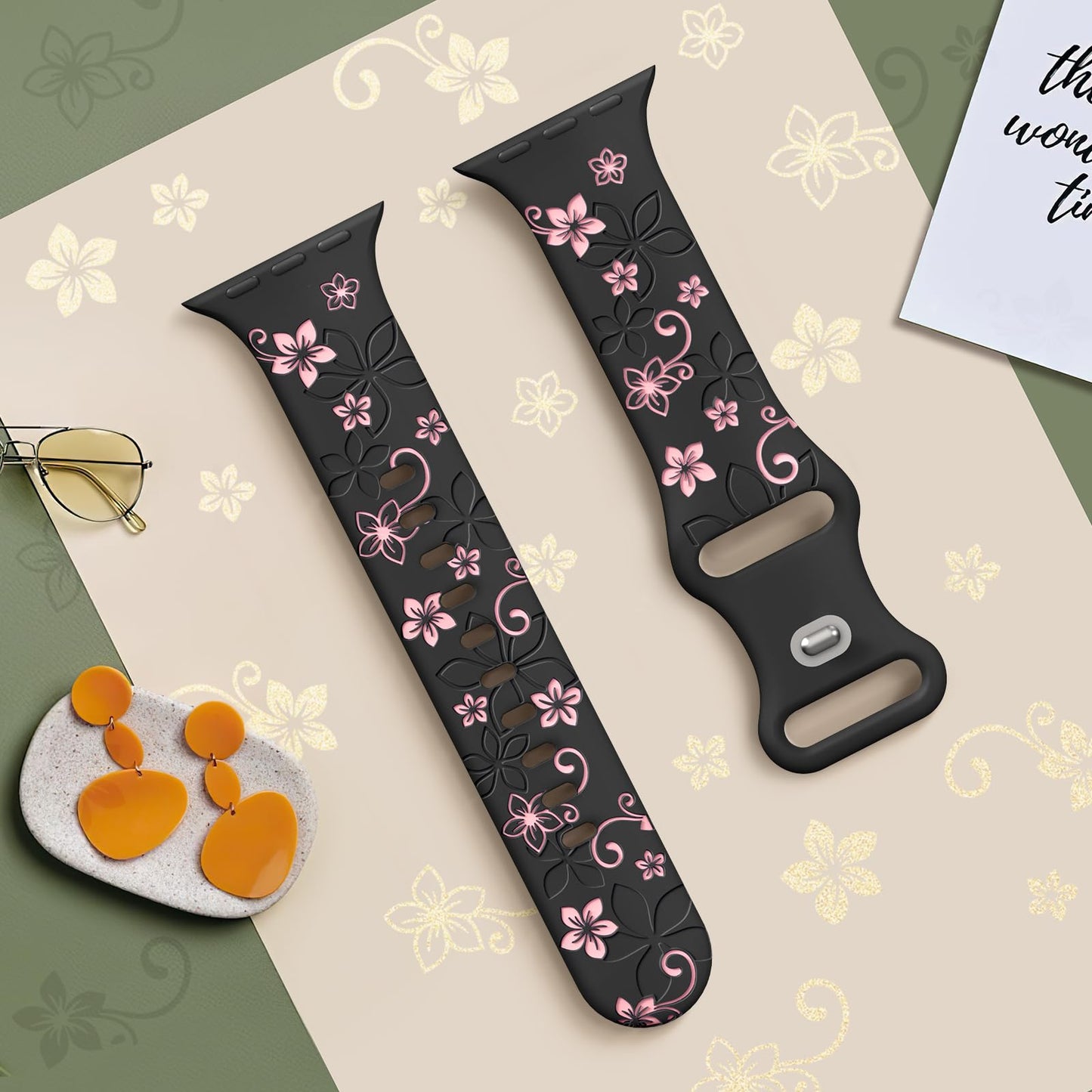 Floral Engraved Strap For Apple Watch Band 41mm 40mm