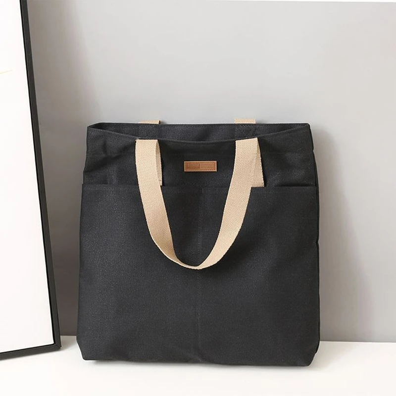 Women Canvas Tote Bag Solid Color