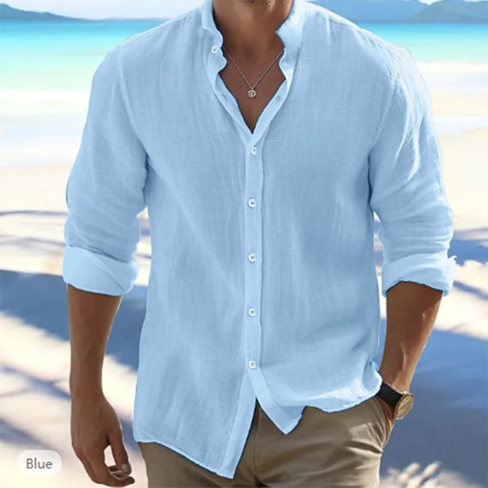 Men's Long-Sleeved Cotton Linen Summer Hot Sale Beach Style Shirts