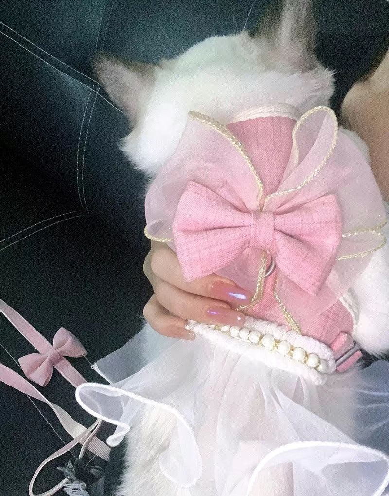 Cute Bowknot Cat Harness Leash Princess Cat Dress Costumes