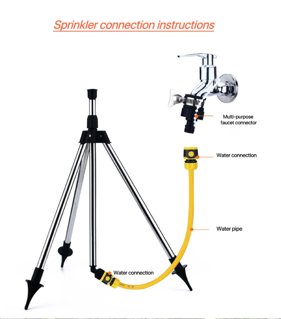 360-Degree Garden Automatic Rotating Sprinkler Stainless Steel Tripod Set