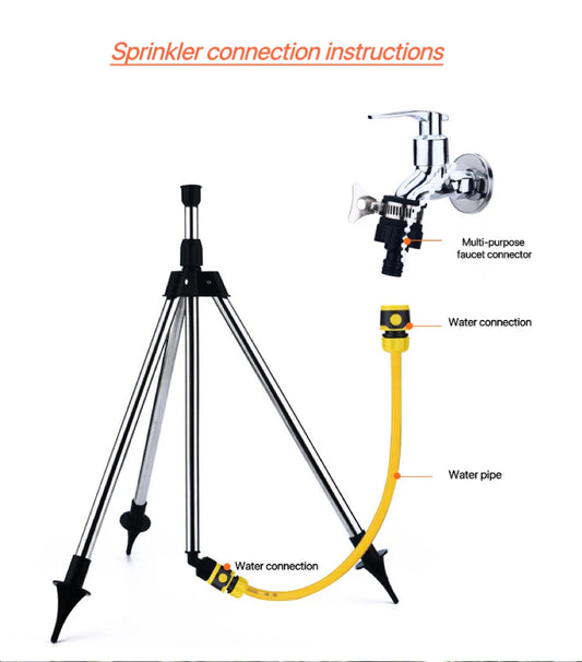 360-Degree Garden Automatic Rotating Sprinkler Stainless Steel Tripod Set