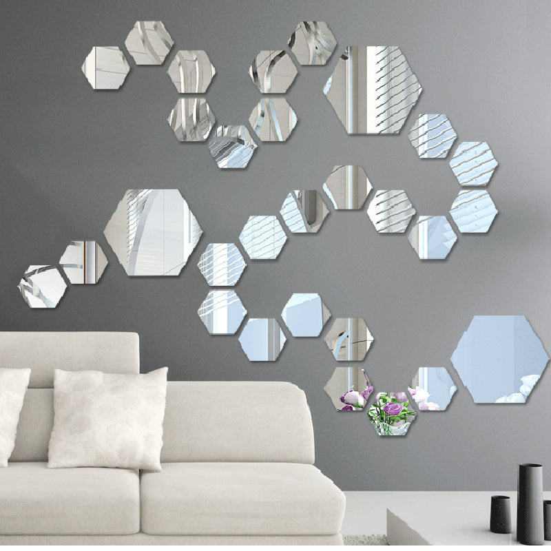 12/24Pcs 3D Hexagon Mirror Wall Stickers DIY Removable