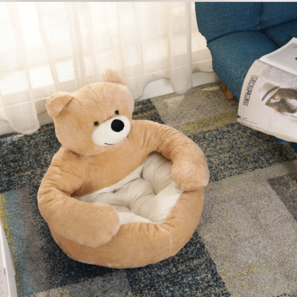 Dog Bed Semi-Enclosed Bear Pet Bed Ultra Soft Dog Nest