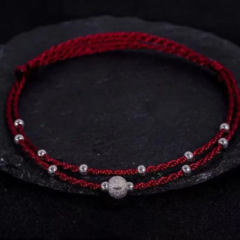 Lucky Silver Color Bead Rope Anklet