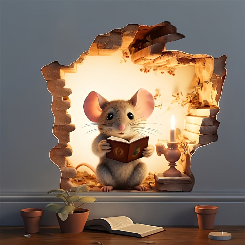 3D Reading Mouse Wall Stickers Cute Cartoon Animal Pattern