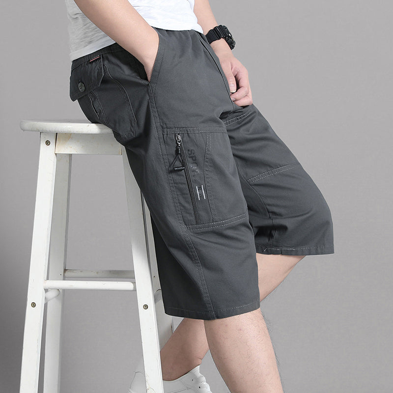 Mens Cargo Shorts Knee Pants Zipper Pocket Summer Cotton Shorts