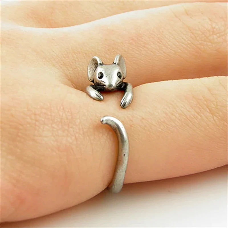 Silver Ox Color Mouse Design Open Ring For Women