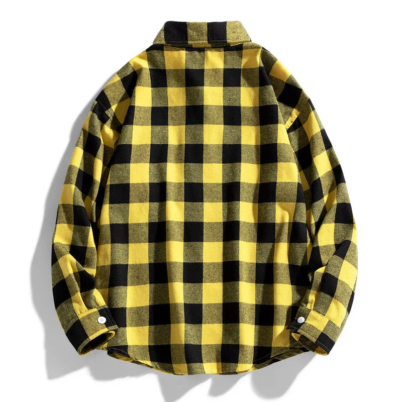 Slim Fit Plaid Shirt Thin Long Sleeve Spring Autumn Fashion Japanese Style