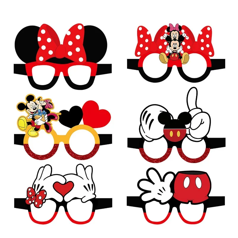 12Pcs/set Disney Minnie Mouse Paper Glasses Mickey Mouse