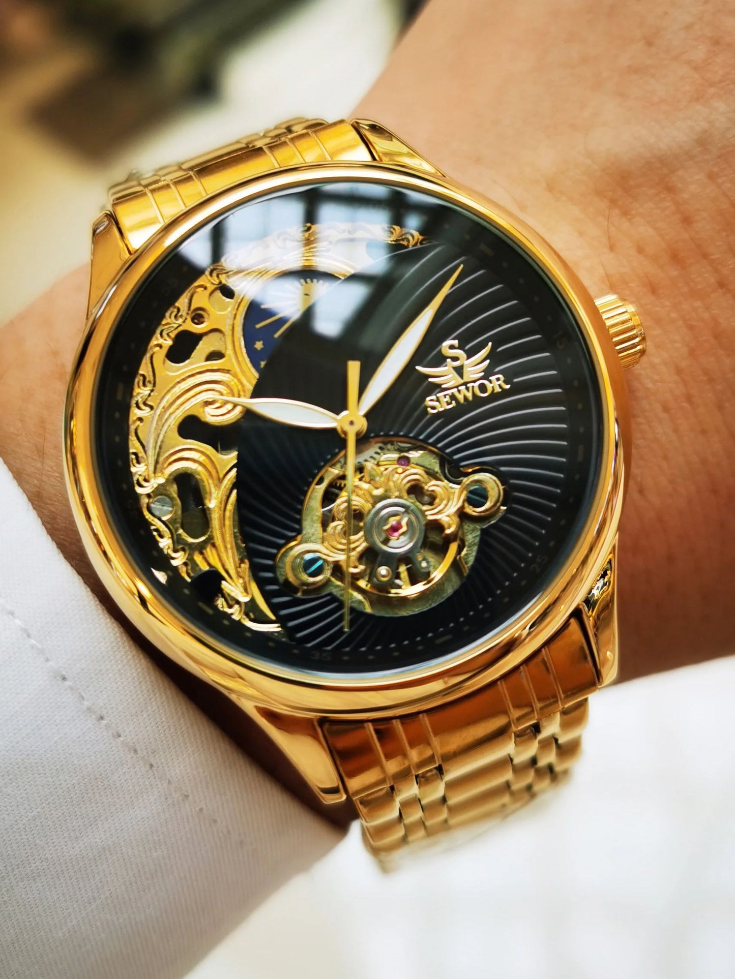 Gold Skeleton Mens Watch Retro