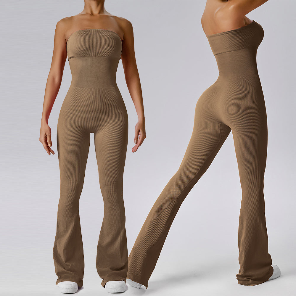 Women's strapless yoga suit seamless wide leg jumpsuit