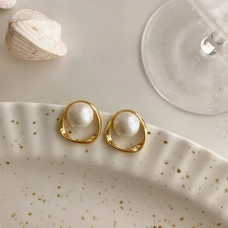 Imitation Pearl Earring for Women Gold Color Round