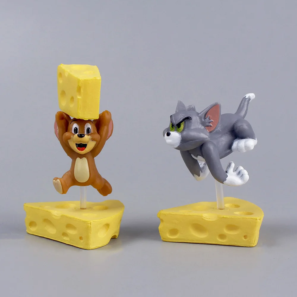 4pcs Tom Cat Jerry Mouse PVC Statue Action Figure Anime Collection Cake