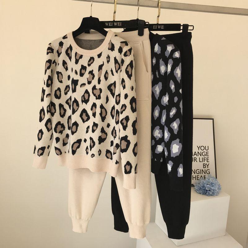 Womens Knitted 2 Piece Sets Leopard Print