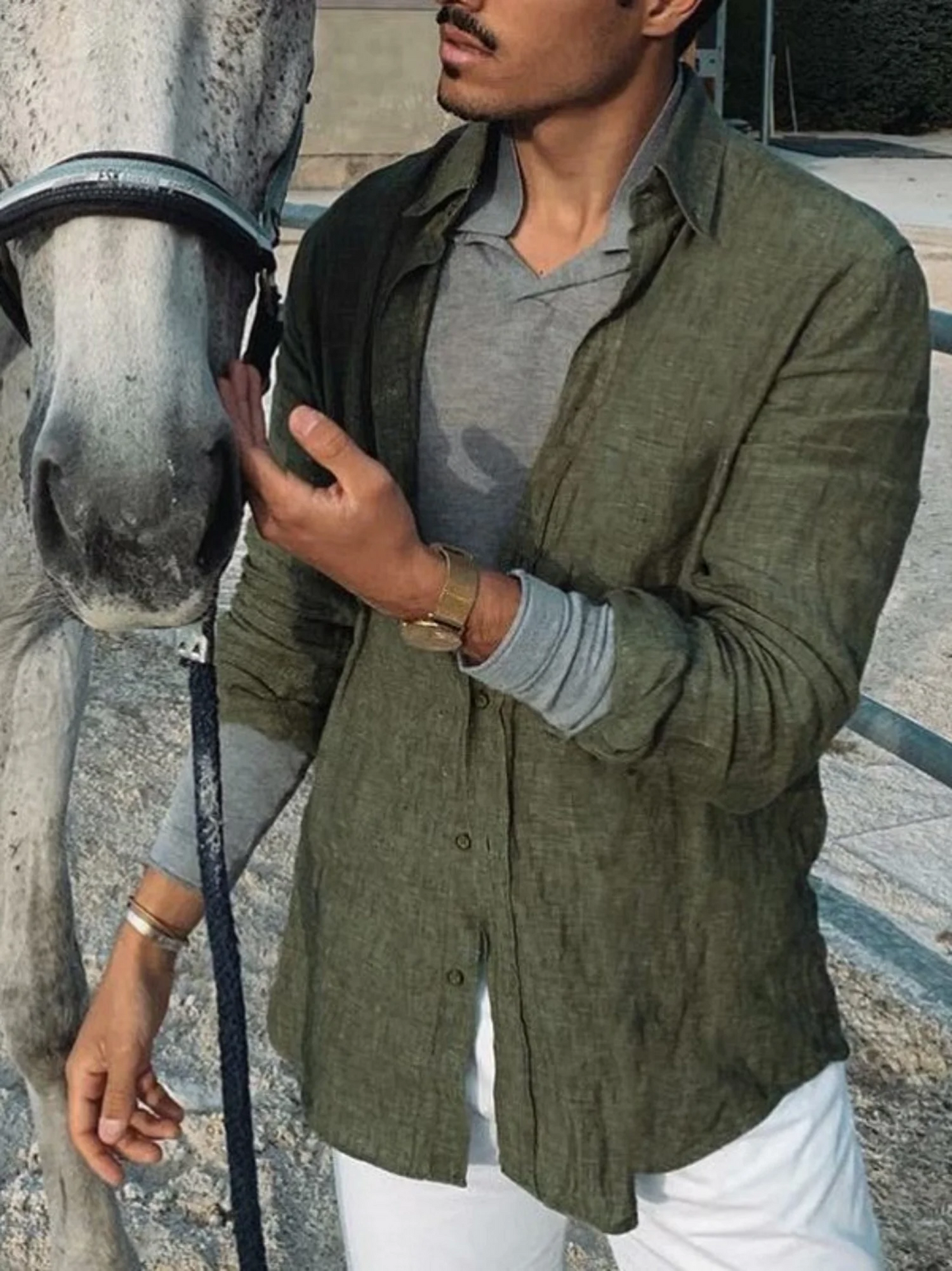 Men's casual fashion solid color thin long-sleeved shirt