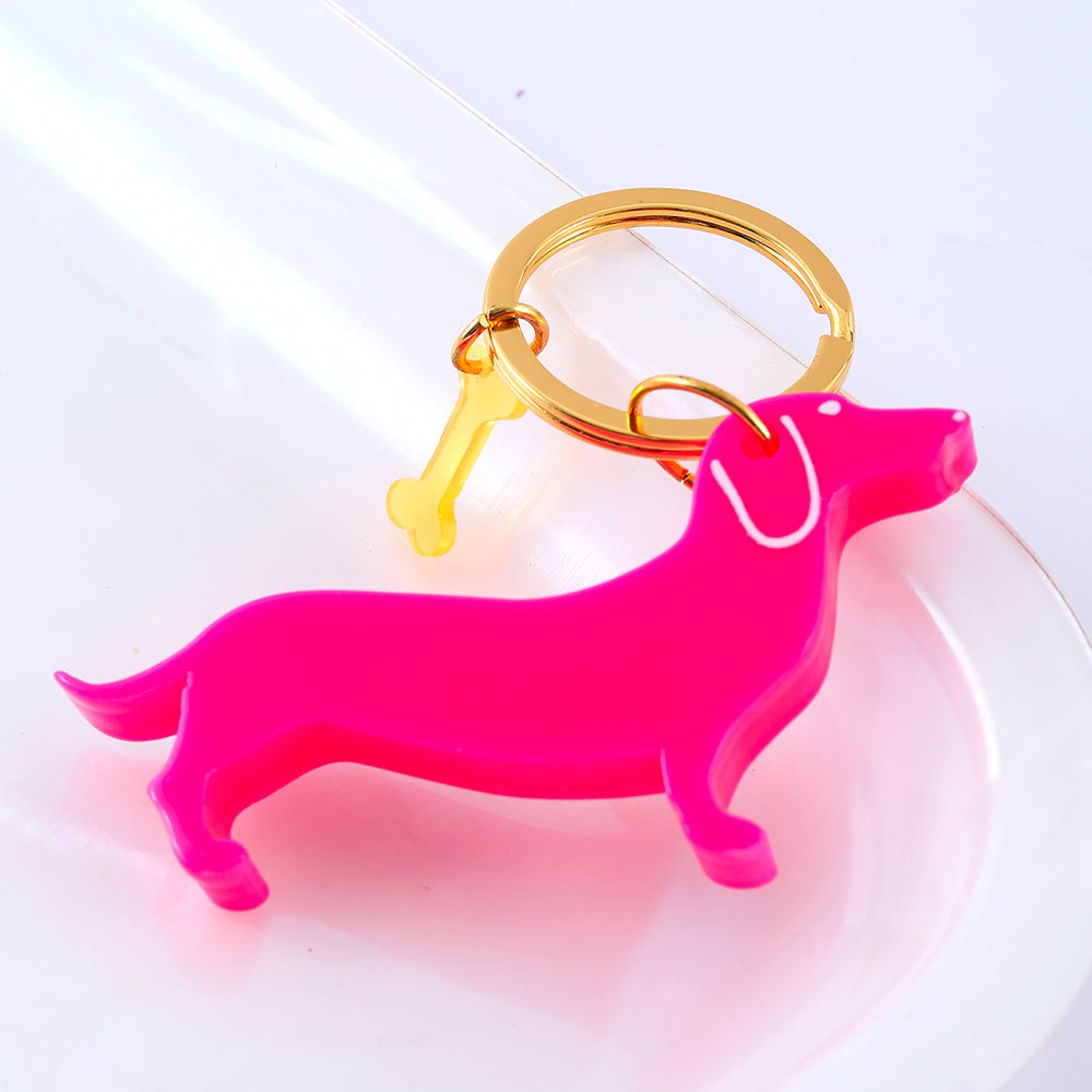 Personalized neon pink dachshund dog keychain