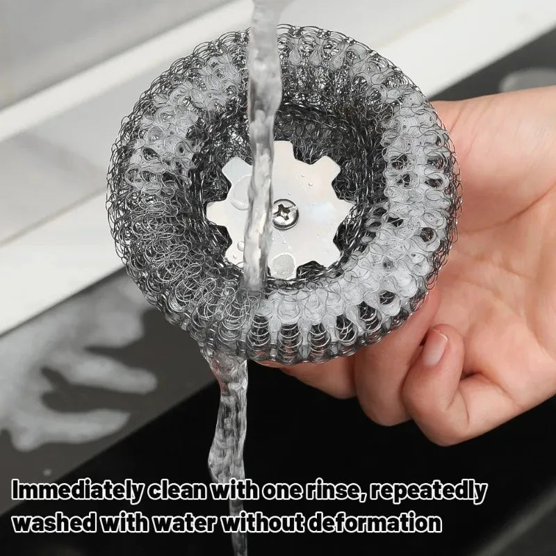 Kitchen Stainless Steel Pot Brush with Handles Dishwashing Wire Ball