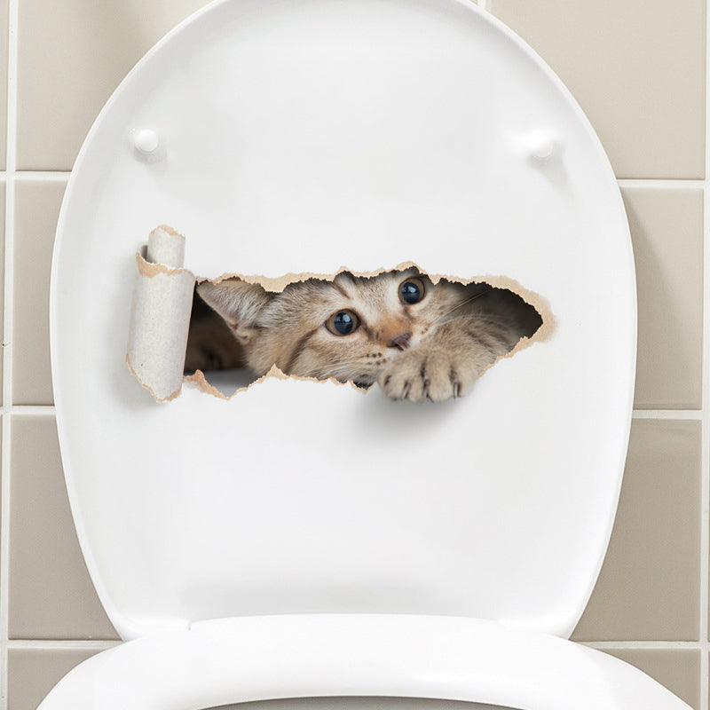 Torn Peeping Kitten Toilet Sticker 3D Effect