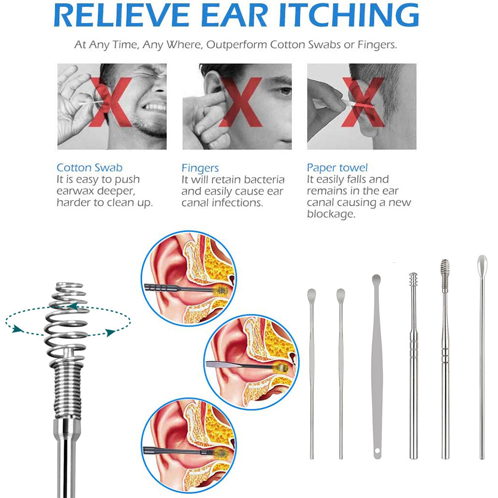 6PCS Stainless Steel Earpick Ear Cleaner Spoon