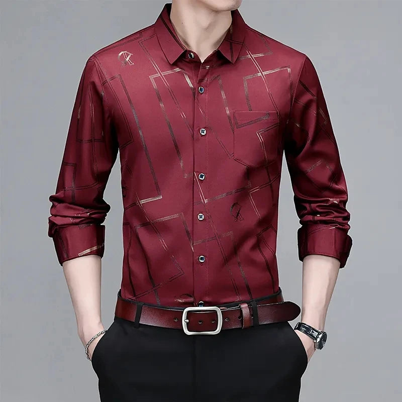 Men's Casual and Fashionable Long Sleeved Printed Shirt