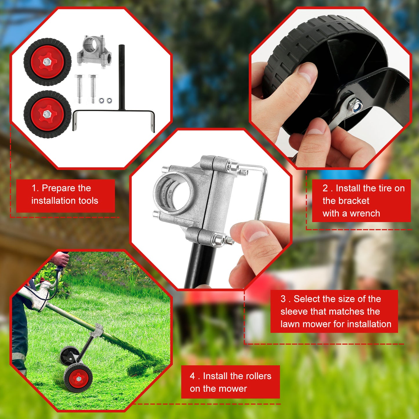 Universal Lawn Mower Support Wheel Adjustable Grass Gasoline Trimmer