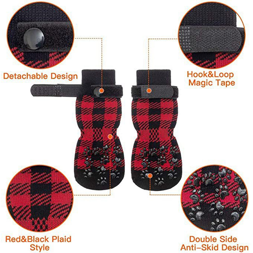 Anti-Slip Dog Socks 4pcs Paw Protector Traction Control Adjustable Indoor Wear