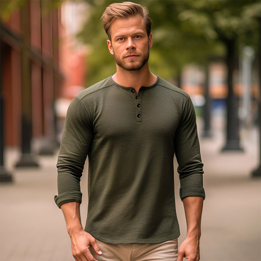 Men Long Sleeved T-shirt Cotton Slim Fit Bottoming Shirt Fitness