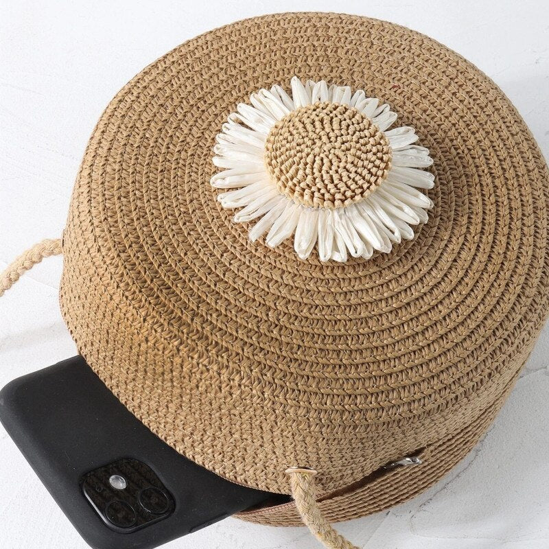 Flower Graphic Circle Straw Bag