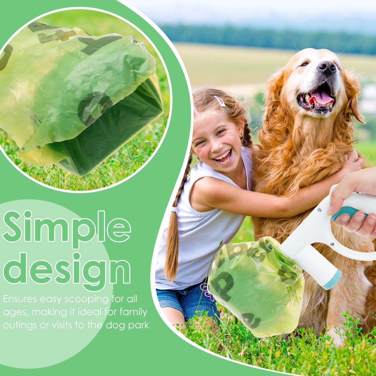 2Pcs Dog Pooper Scooper ABS One Button Dog Waste Scooper with 2 Roll