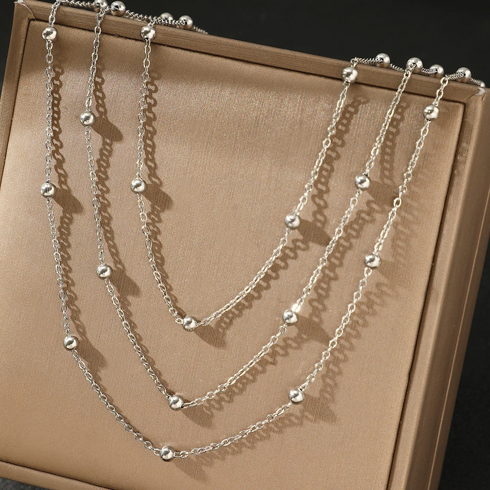 Stainless Steel Necklace New High-end Beads Multi-Layers Chain