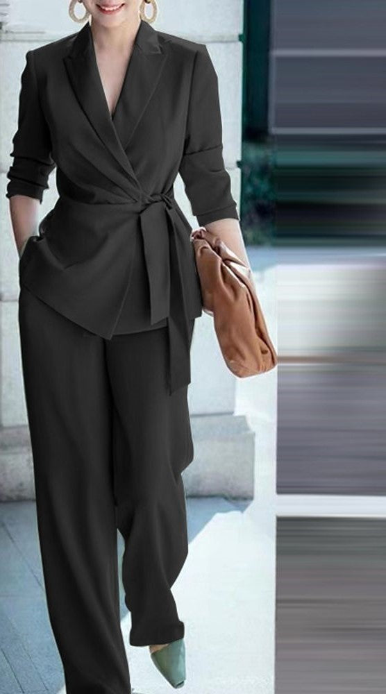 Fashion OL Tracksuits 2PCS Long Sleeve Lapel Neck Blazer