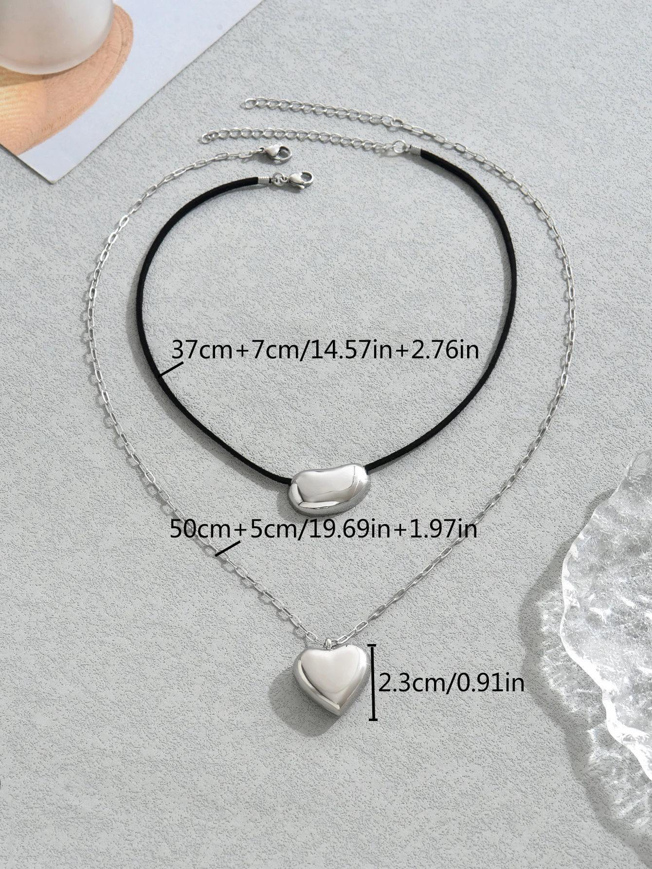 2PCS Fashion Stainless Steel Heart Pendant