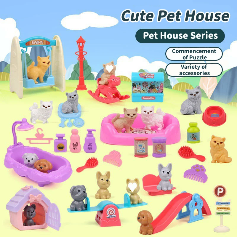 Cute Dog Pet Basket Family Toy Children Play House Games Toy